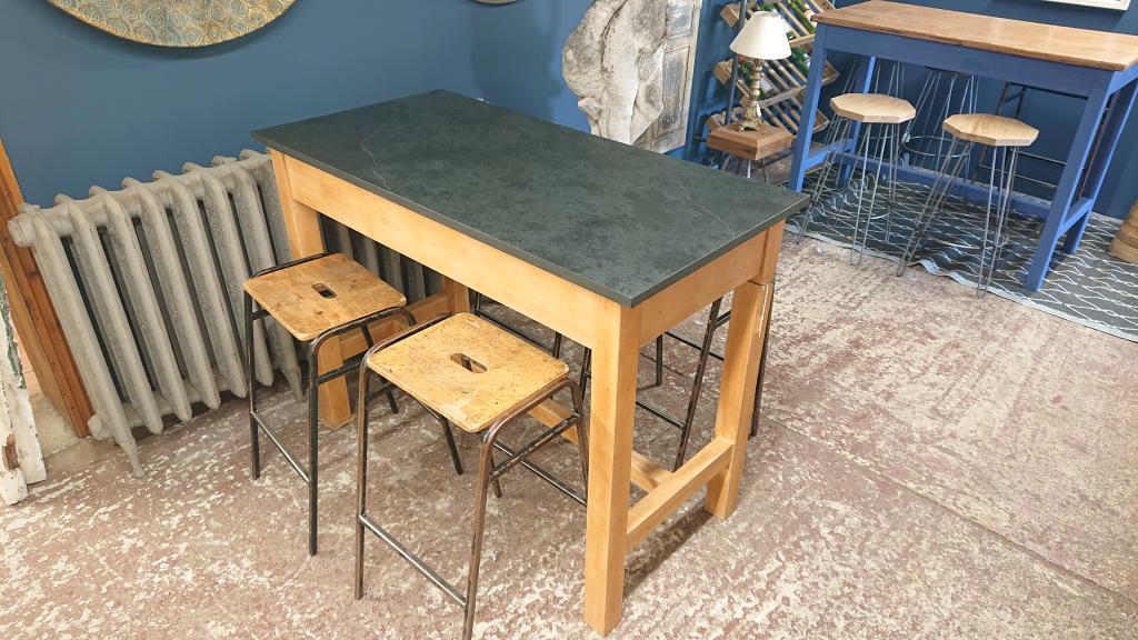 <p>Refurbished school work tables with slate tops (20 or 30 mm thick)