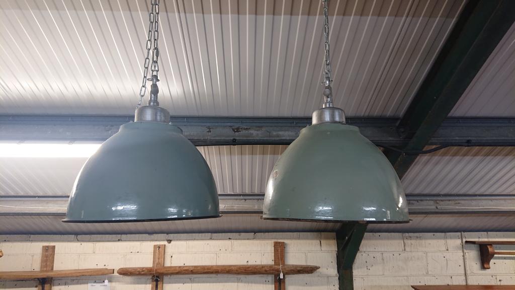 <p>Original large enamelled pendant lightshade