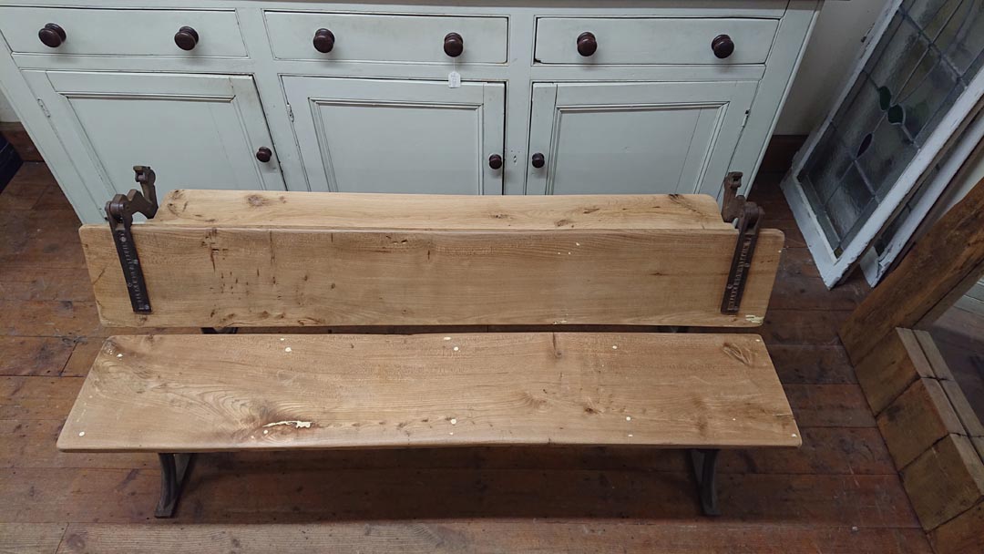 <p>Original Iron Base Bench/Desk</p><p>Restored with Old Elm and Oak timbers</p><p>Named Wippell and Co Exeter