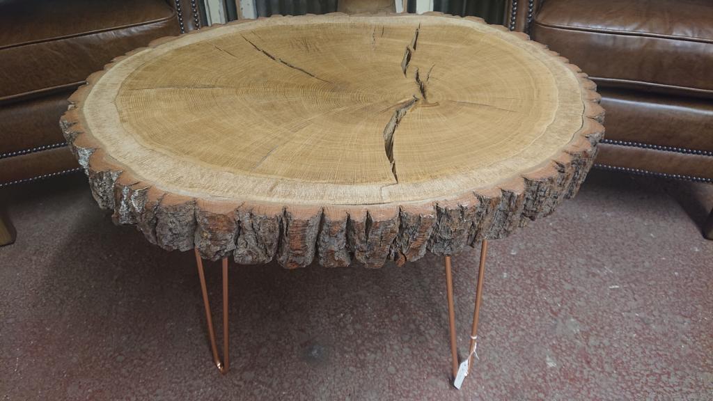 <p>Coffee Table made from Old Timber on Copper Hair pin legs