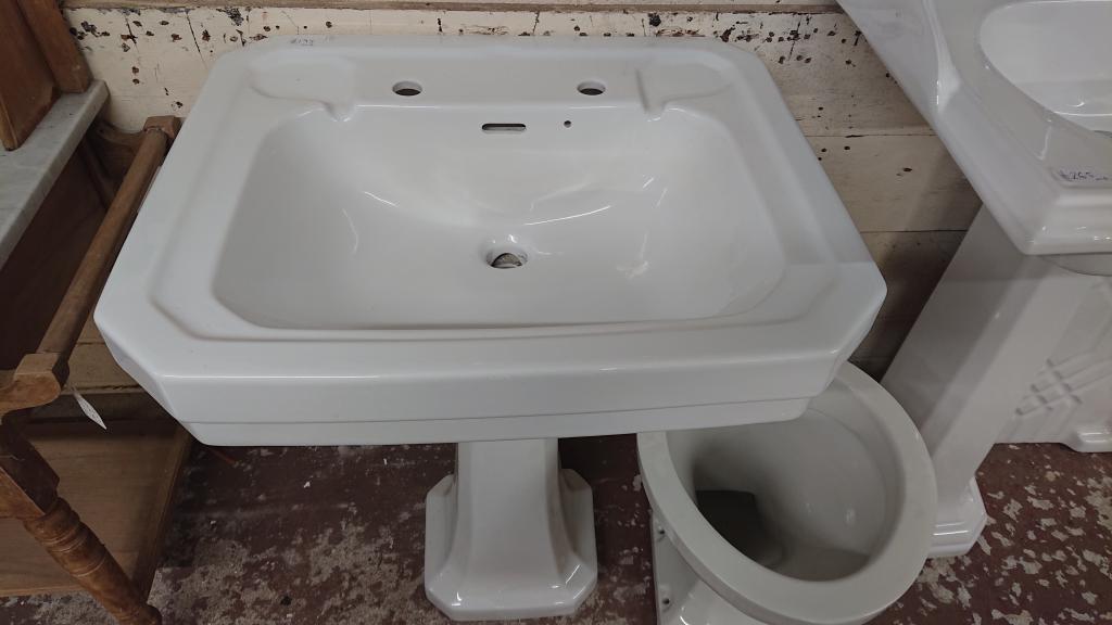 <p>Cut corner Basin and Pedestal</p><p>61 cm wide x 51 cm deep