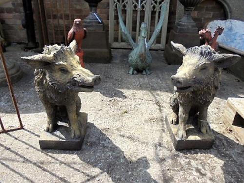 <p>Pair of Boar Statues</p><p>55cm high</p><p>Base 28 cm x 21 cm