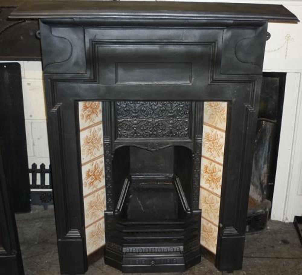 Original tiled Combination fireplace<br>One of a pair<br>47" High x 38" Wide