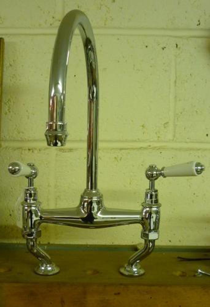 Chrome kitchen bridge mixer